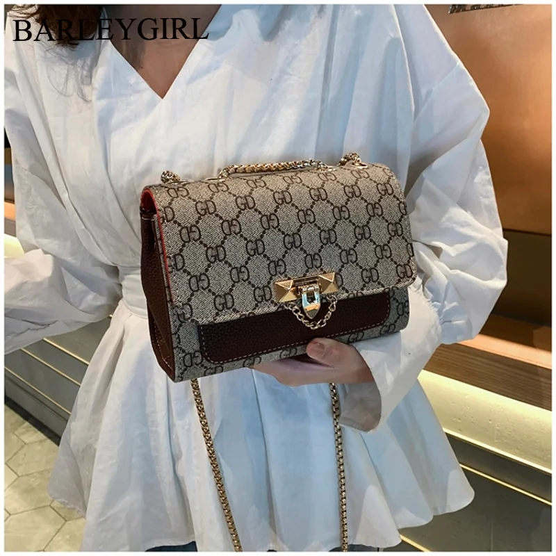 

Chain Flap Crossbody Bags for Women Brand Design Letters Handbag Fashion PU Leather Wide Strap Female Shoulder Messenger Bag