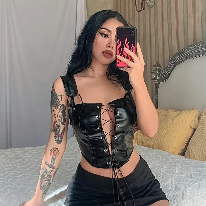 

Женский винтажный жилет из ПУ кожи, без рукавов, с перекрестными лямками