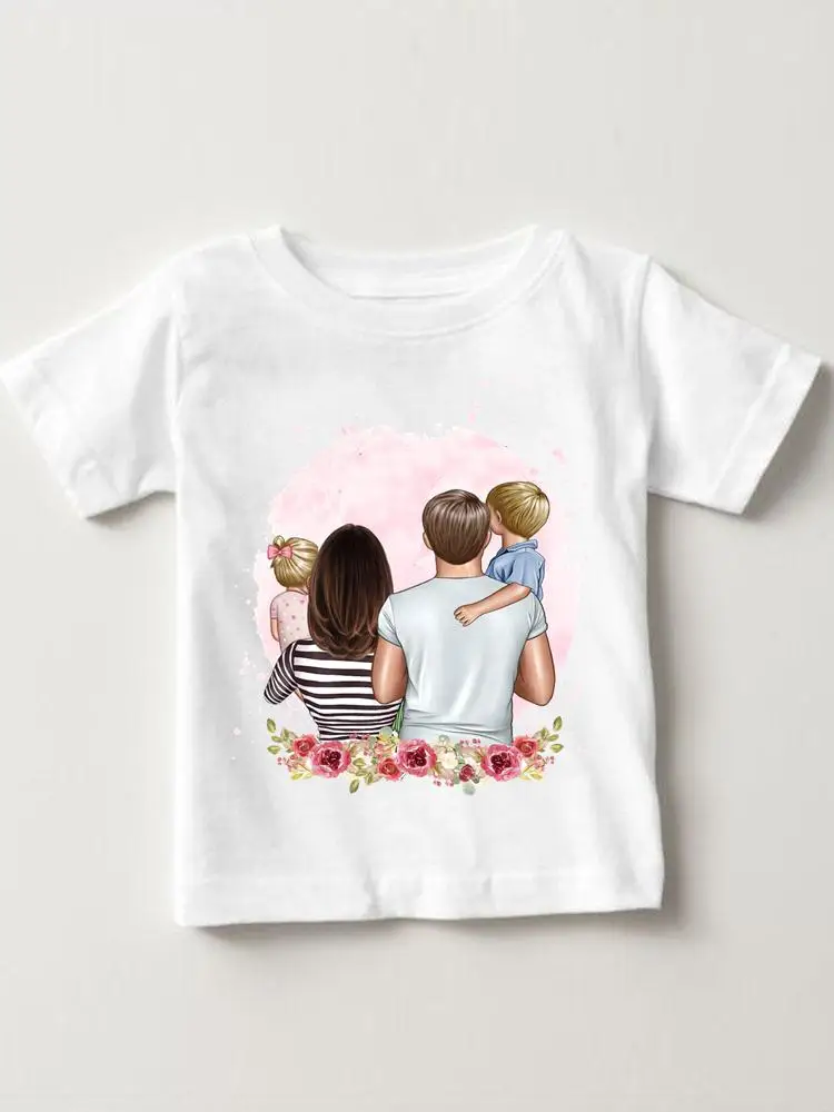 

Family Watercolor Flower Printed Tees Tops O-neck Girls Boys Children Short Sleeve Clothes Summer Cartoon Kids Outfits T-shirts