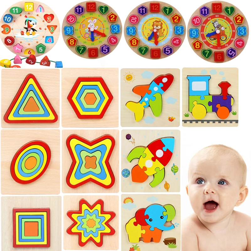 

Montessori Toy Tangram Jigsaw Animal Educational Wooden Beaded Geometry Digital Clock Puzzles Gadgets Matching Children Toy