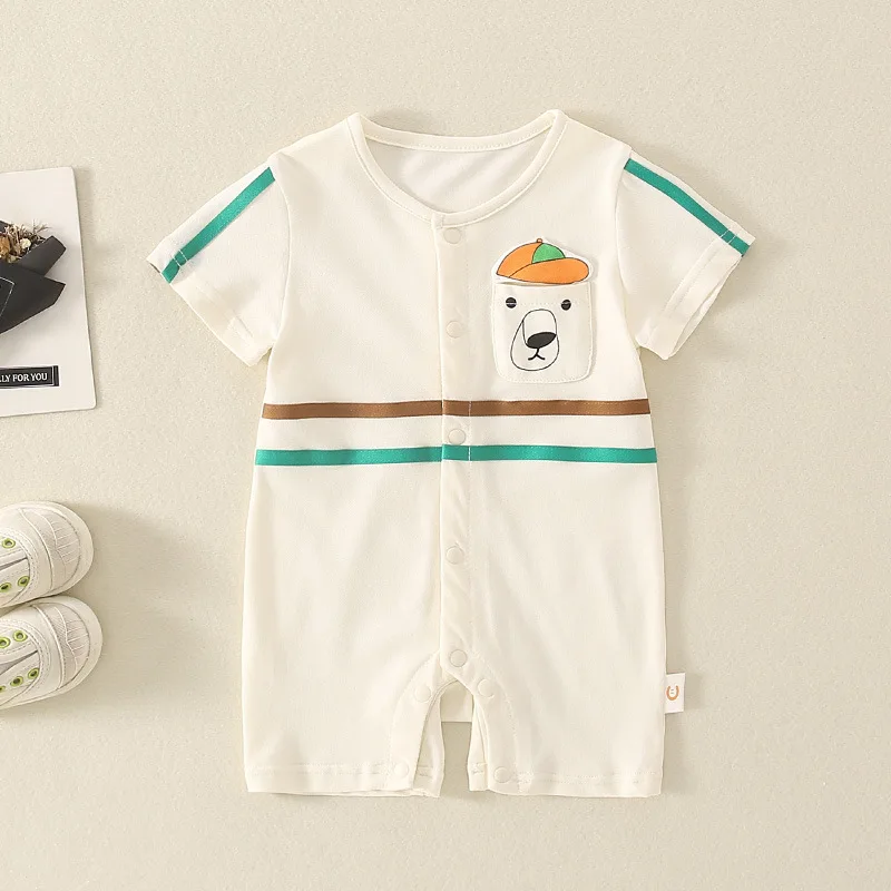 

Jenny&Dave Baby 2023 Summer Thin Cartoon Little Bear Hat Baby Boy Cotton Tide Full Moon Outwear One-piece Romper Children