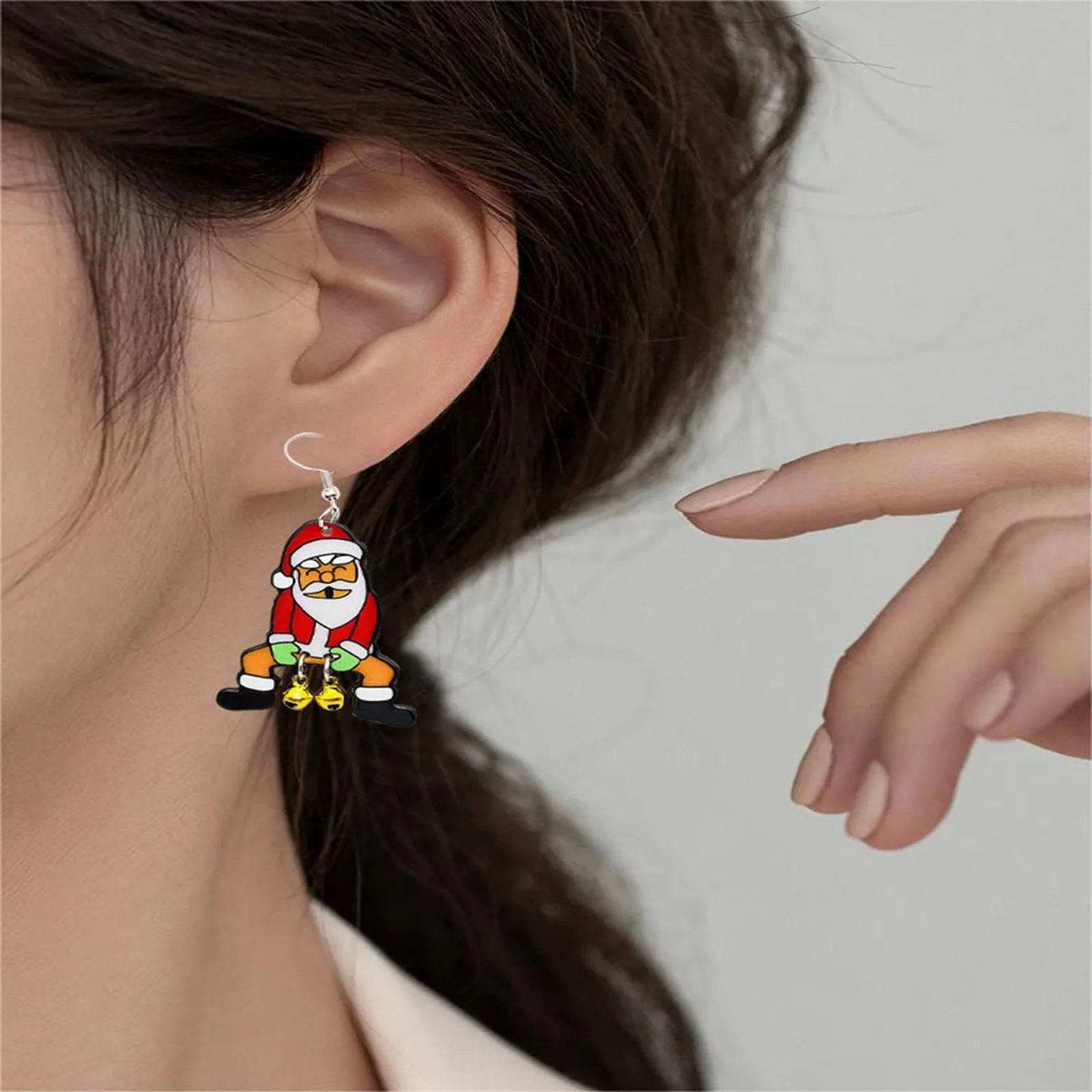 Рождественские Акриловые Висячие Серьги С Дизайном Санта-Клауса Jolly Jingle Bell