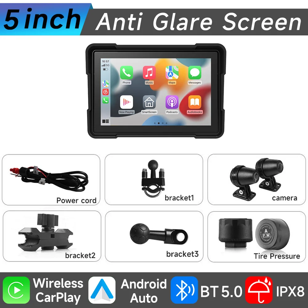 

Мультимедийный плеер для мотоцикла 5/6/7 дюймов, беспроводной CarPlay, Android Auto, GPS-навигатор, IP67, водонепроницаемый сенсорный экран, Bluetooth