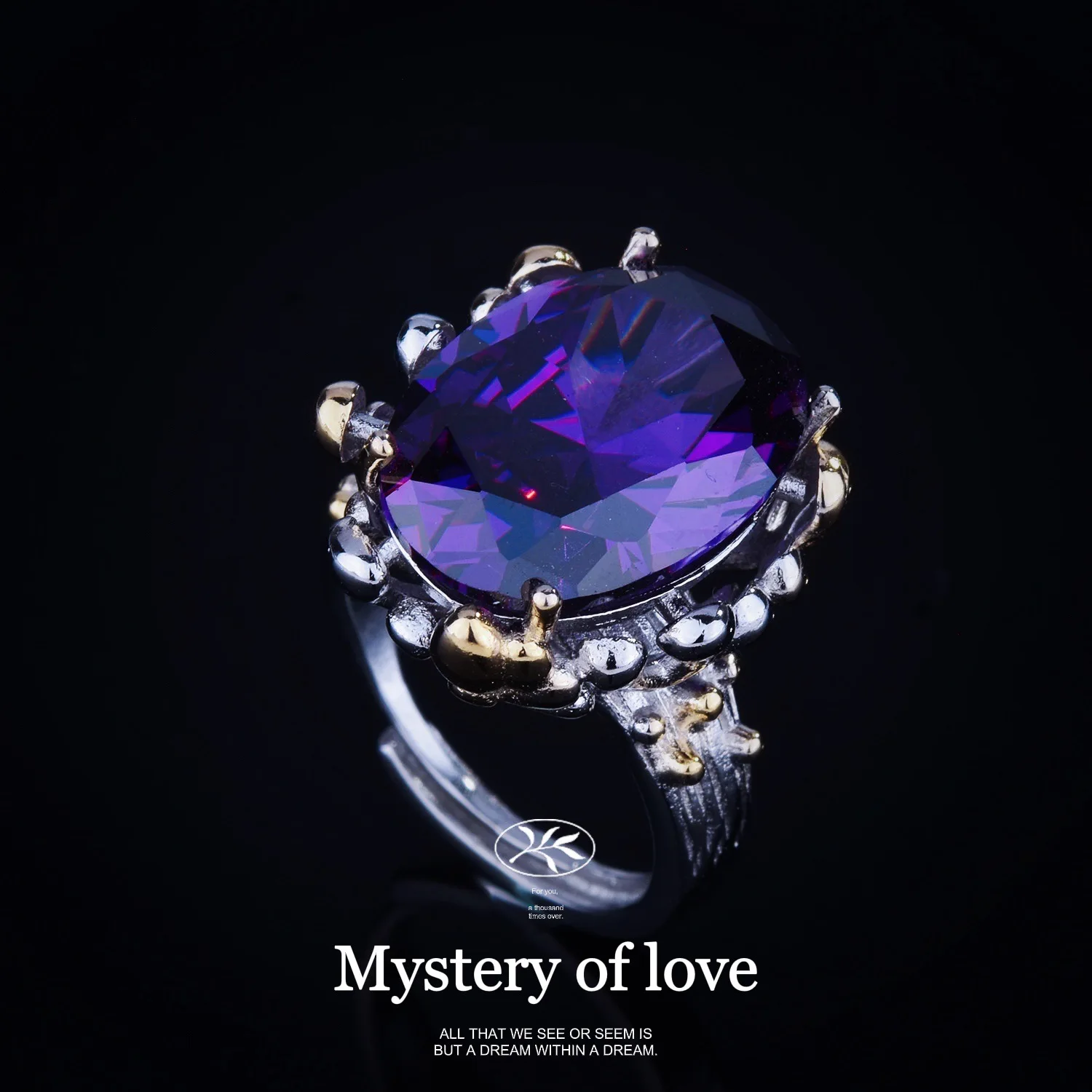 

BLACK ANGEL Italian Vintage Court Style Two-Color Gold Purple Zircon Ring For Women Mysterious Amethyst Ring Party Jewelry Gifts