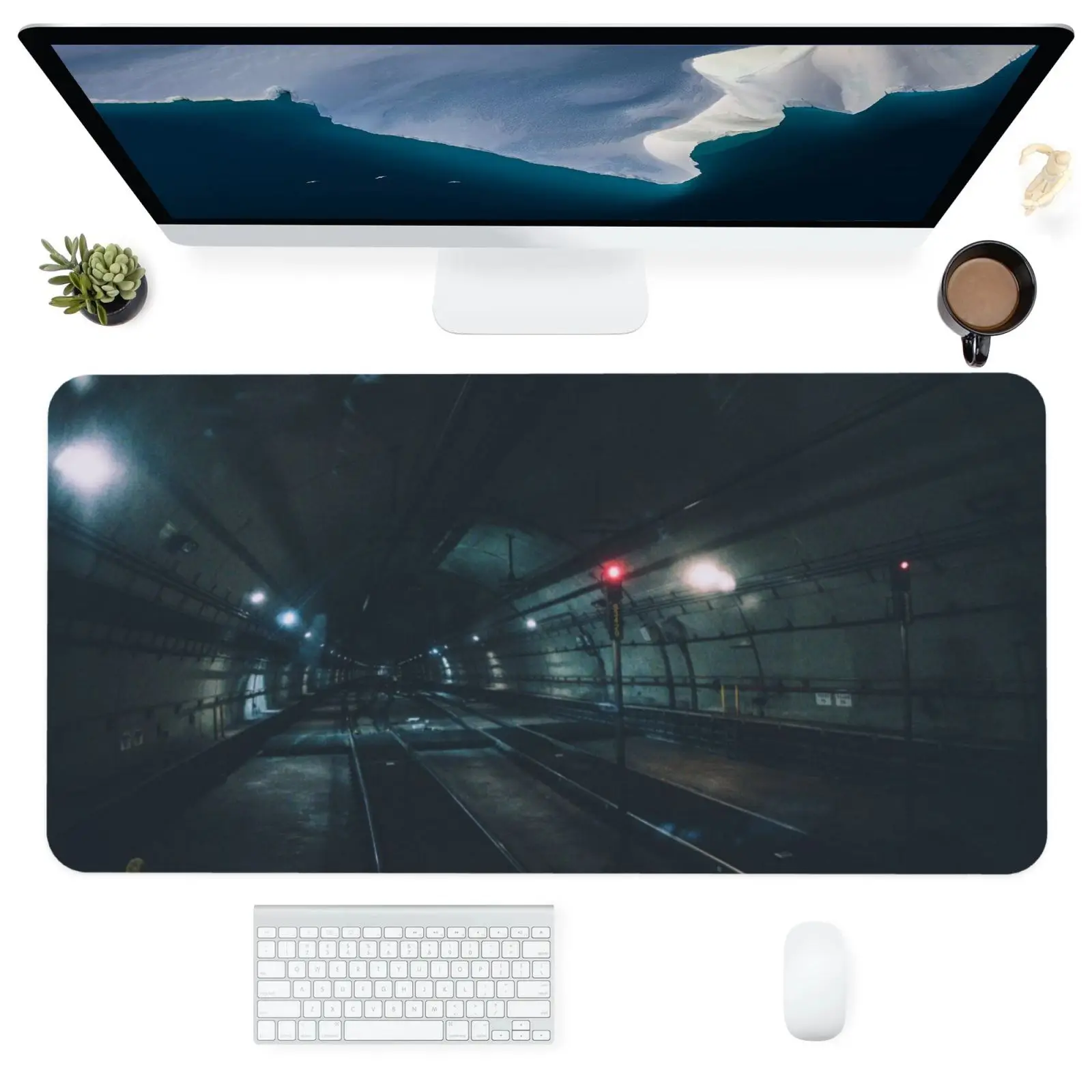 

Computer Office Mouse Pad Keyboards Accessories Large Square Washable Personalized Desk Pads Mats Tunnel Subway Train Photo XXL