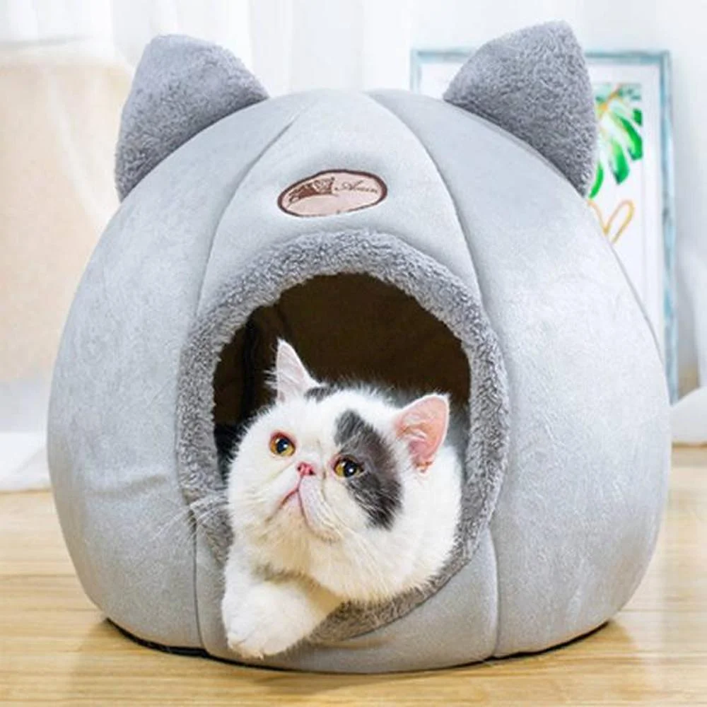 

Foldable and Removable Cat Bed Self Warming for Indoor Cat Dog House with Mattress Puppy Cage Lounger Grey Ropa Para Perro Drop