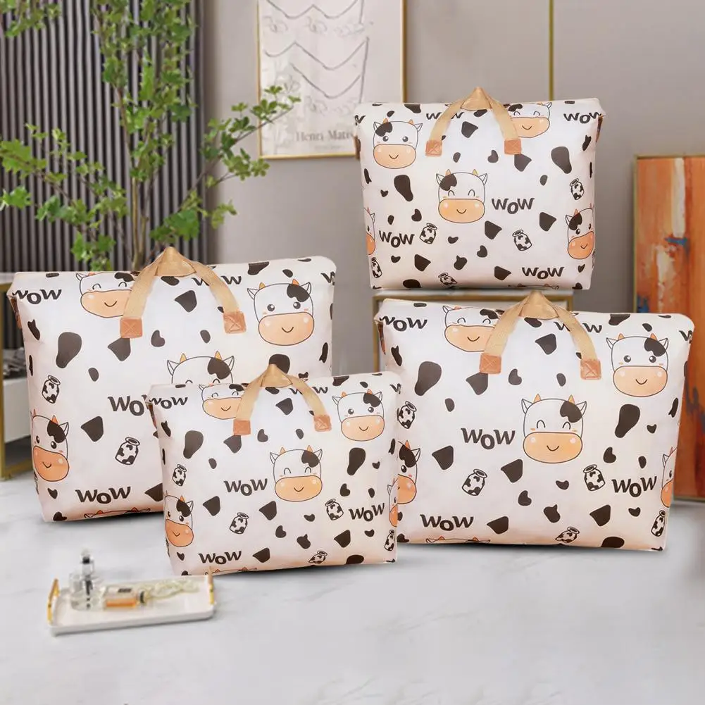 

Quilt Storage Bag Large Capacity With Handle Clothes Pillows Blanket Storage Bag Beige Cow Organizer Bag Household Products