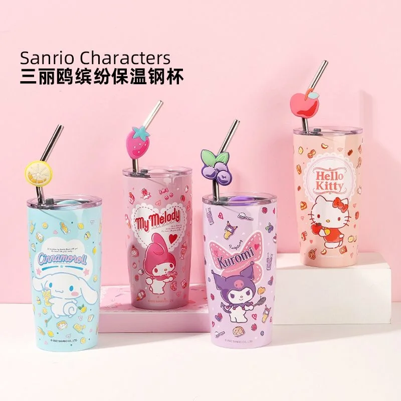 

Изоляционная соломенная чашка Sanrio серии Hello Kitty Melody, красочная милая Высококачественная соломенная чашка для напитков, прямая, может быть холодной, может быть горячей