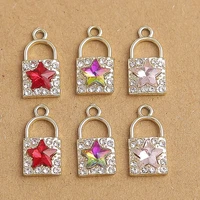 10pcs cute crystal star lock charms for diy drop earrings pendants necklaces handmade keychains craft jewelry making accessories