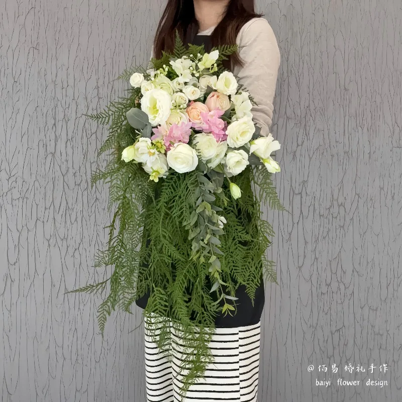Фото Корейский свадебный букет DIY, букет-водопад, букет-сертификат, искусственные цветы, реалистичные цветы для фотосессий, реквизит для фотостудии, готовый букет №4