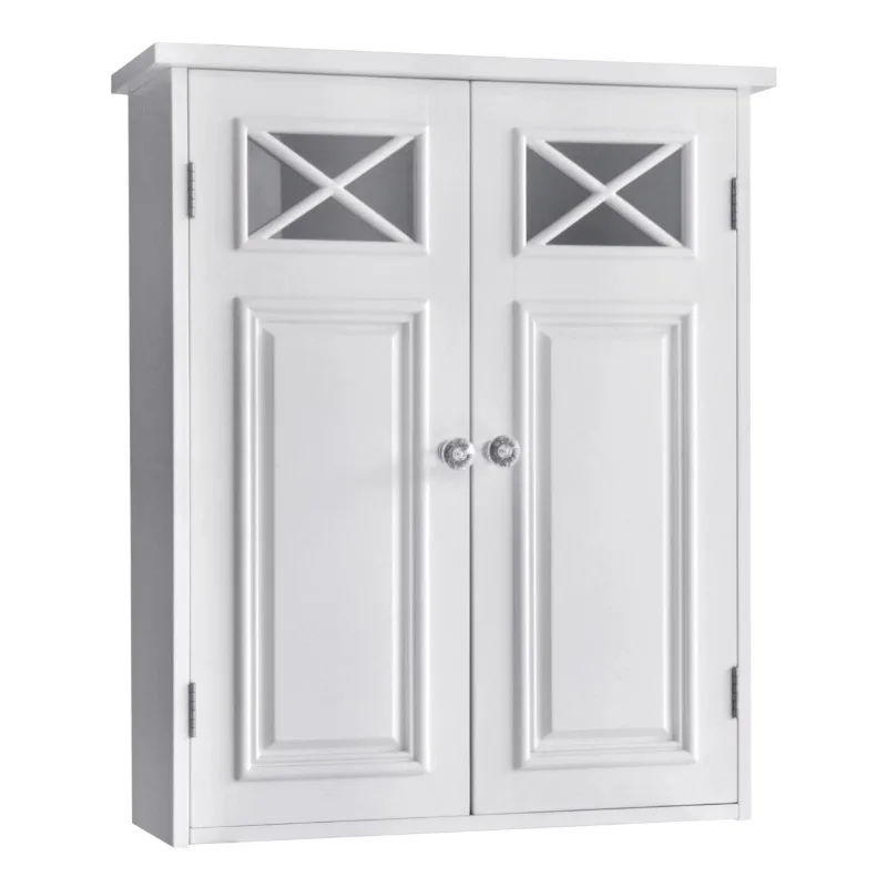 

Teamson Home Dawson Wooden Wall Cabinet with Cross Molding and 2 Doors, White bathroom cabinet
