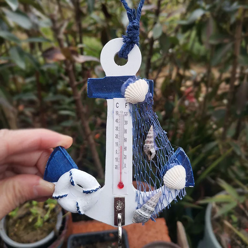 Термометр в средиземноморском стиле настенный крючок с якорем и ракушками