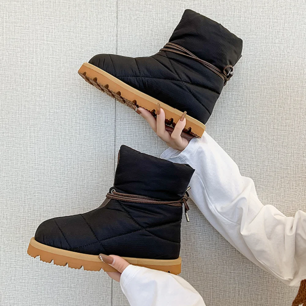 

JIANBUDAN New 2023 Ins Fashion Women Snow Boots Winter Warm Female Ankle Boots Platform Outdoor Casual Short Shoes Woman Shoes
