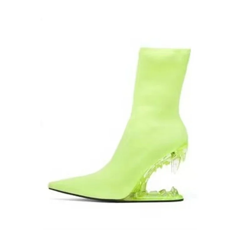 Women Ankle Boots Metal High Heels Hollow Out Strange Heels Knitted Elastic Socks Female Shoes Winter Solid Color Ladies Booties