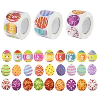 500pcsroll easter stickers egg shape cute bunny print label sticker for festival gift sealed packaging kids gift candy bag tags