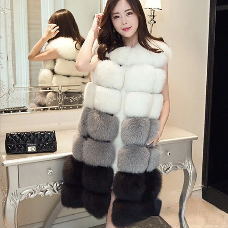 Autumn Winter Fur Vest New Women's Long Korean Fashion Imitation Fox Fur Coat Ladies Fur Jacket Chaquetas Para Mujer