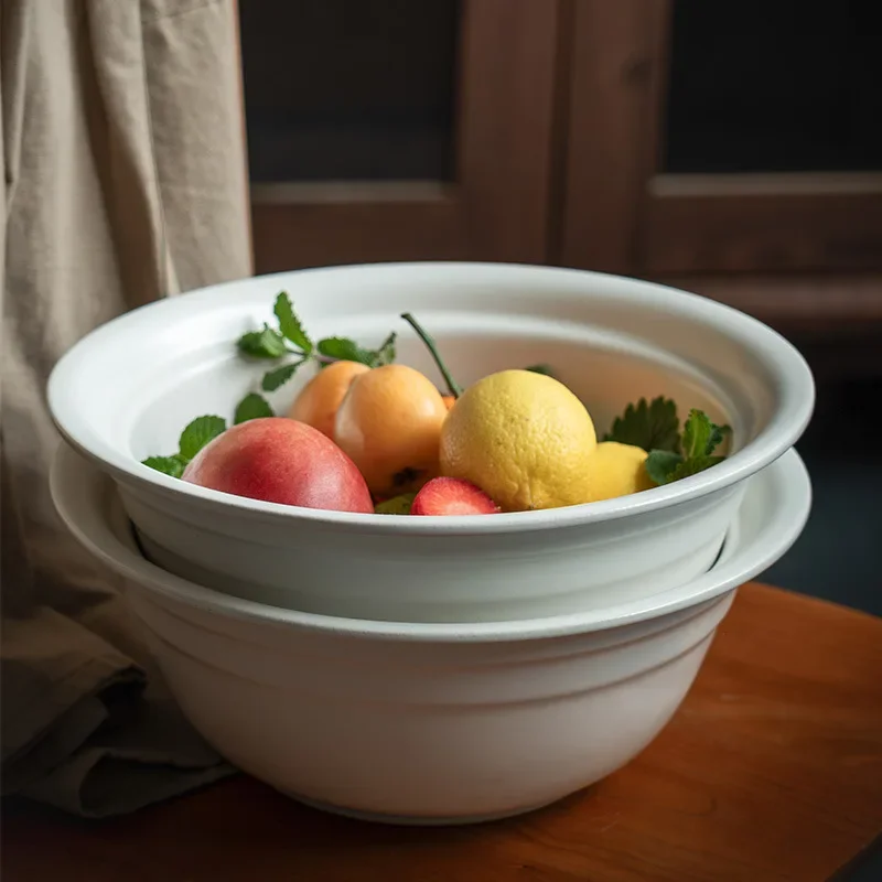 Толстая матовая большая миска для супа и фруктов бытовая однотонная
