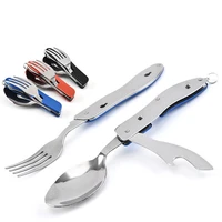 4 in 1 outdoor tableware set camping cooking supplies stainless steel spoon folding pocket kits home picnic hiking travel tools