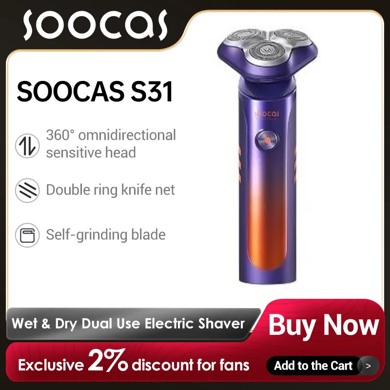 

Soocas S31 Smart Electric Shaver Auto-shave Razor Man Shaving Machine Electric Shavers Trimmer Beard Type-C Rechargeable IPX7