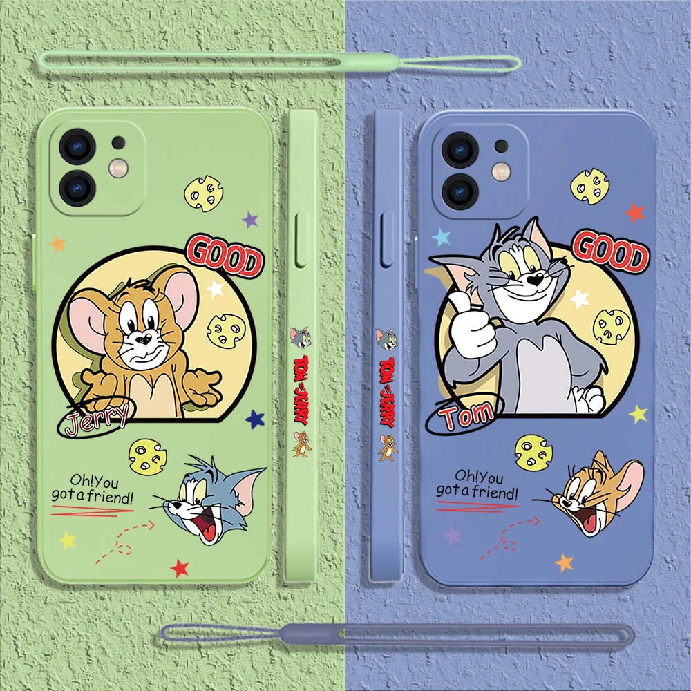 

Cartoon cat Tom and Jerry Phone Case For iPhone 14 13 12 11 Pro Max Mini X XR XS MAX SE 8 7 6 Plus Silicone Case with Hand Strap