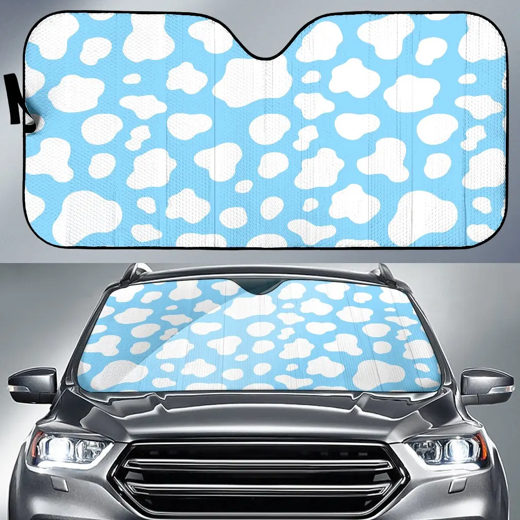 

White And Blue Cow Print Car Sun Shade