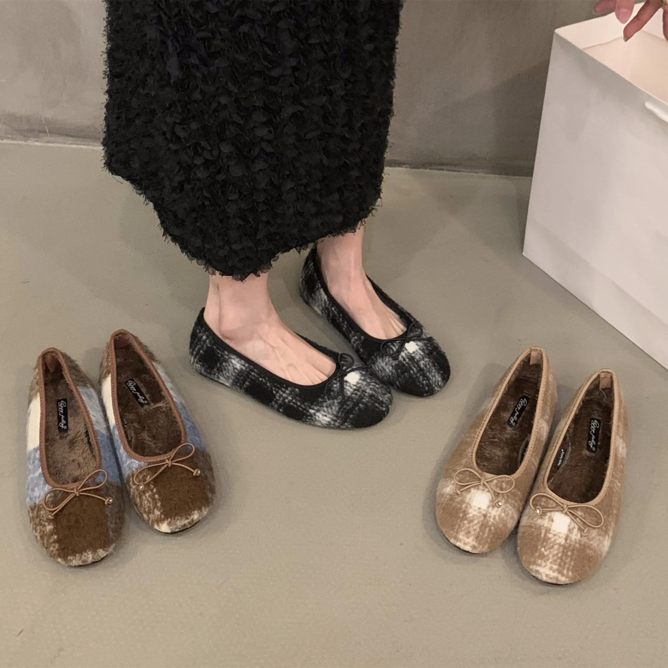 

Балетки женские шерстяные с круглым носком, без застежки, на меху