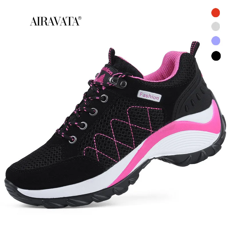 Womens Walking Sneakers Breathable Gym Jogging Tennis Shoes Fashion Sport Lace Up Platform Tenes Feminino
