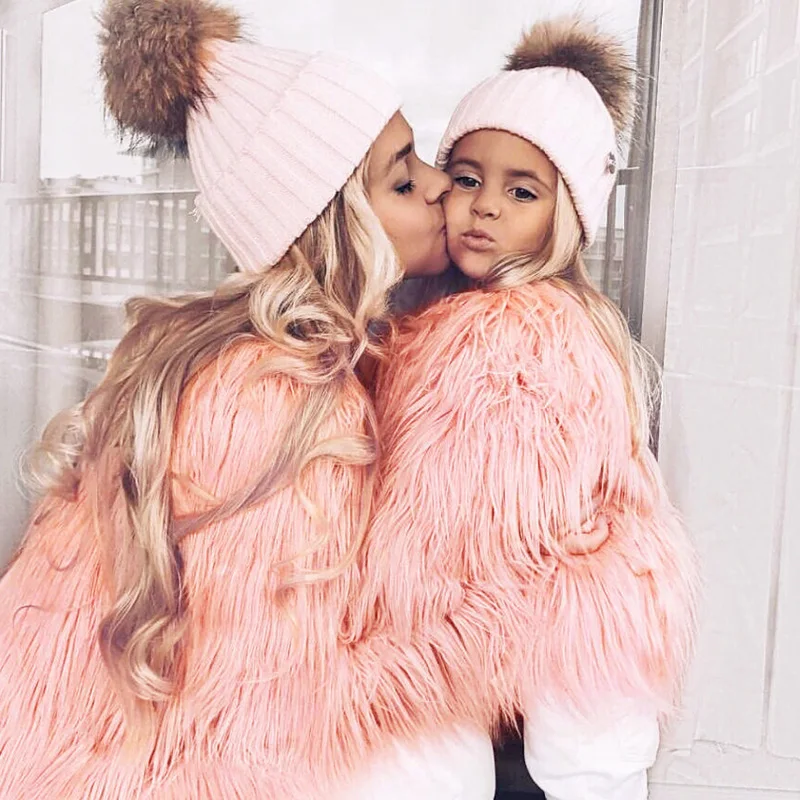 Faux Fur Coat Women Family Matching Clothing Mother Daughter Tassels Fleece Jacket Autumn Winter Thick Warm Vintage Top