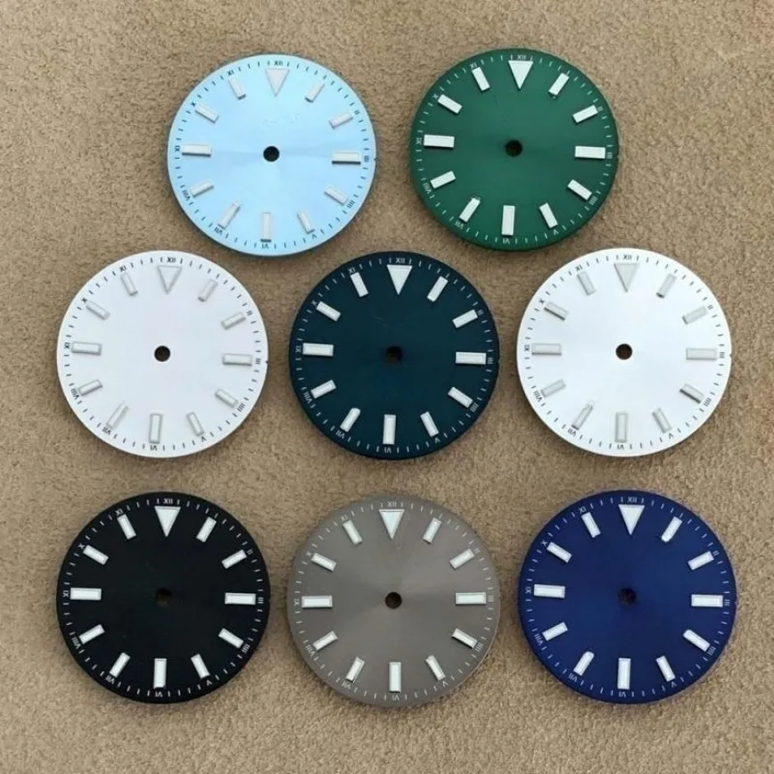 

Watch Accessories Watch Dial 28.5mm Sunburst Genuine Nail Dial No Date Green Luminescent Fit Japan NH35 Automatic Movement
