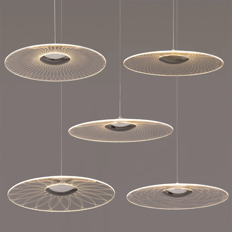 

2022 Nordic Minimalism Hanging Lamp Acrylic Flying Saucer Led Chandelier New Design Art Home Decor Bedroom Bedside Pendant Light