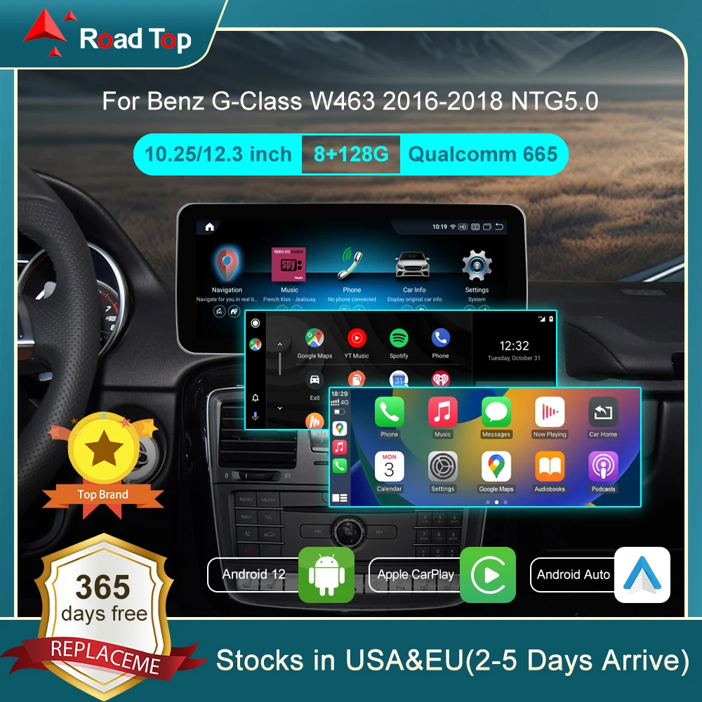 

10.25" Qualcomm Car Radio GPS Navigation Bluetooth WiFi Head Unit Screen Android 12 8G For Mercedes G Class W463 2016-2018
