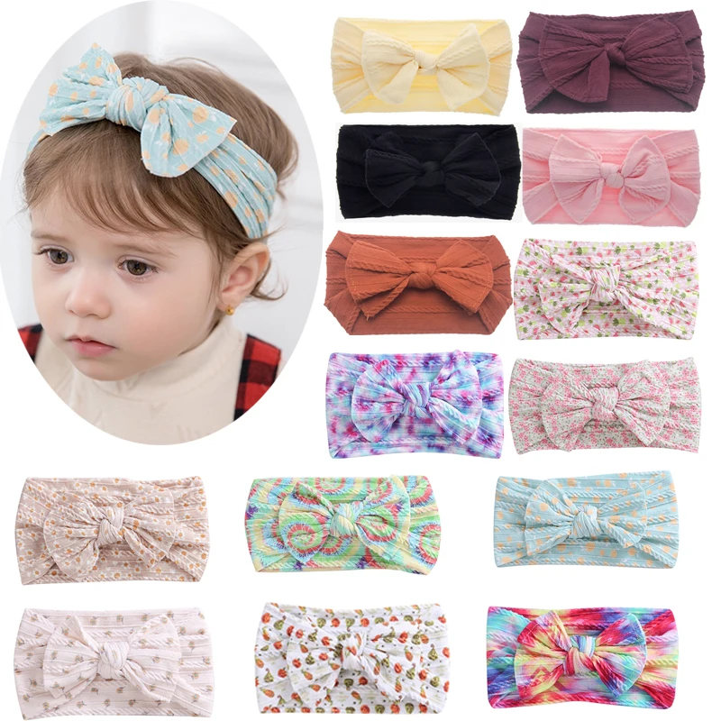 

Детская повязка на голову, повязка на голову с бантом для новорожденных, аксессуары для волос для малышей, тюрбан, нейлоновые повязки на гол...