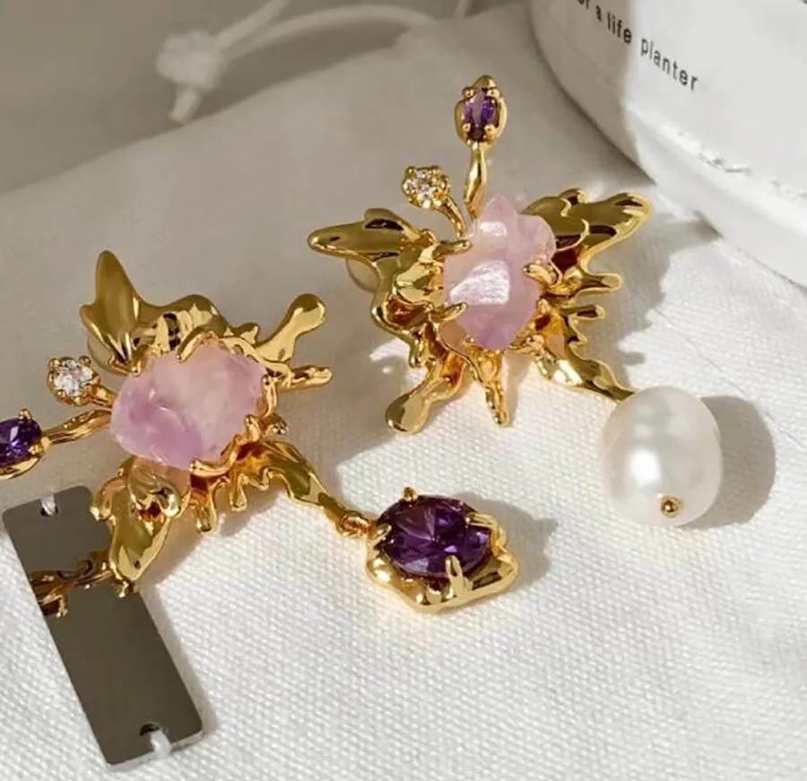 

Designer sweet cool butterfly purple zircon pearl necklace unique earring summer clavicle chain romance luxurious jewelry set