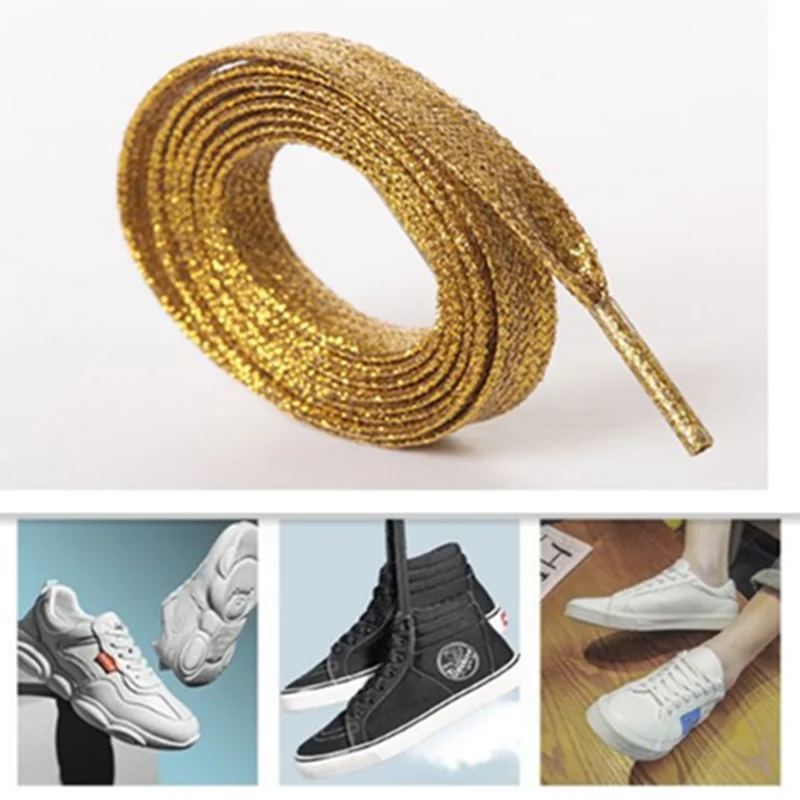 

Metallic Glitter Shiny Gold Silver Thread Sport Sneaker Flat Shoelaces Bootlaces Flat Strings Running Fluorescent Shoe laces
