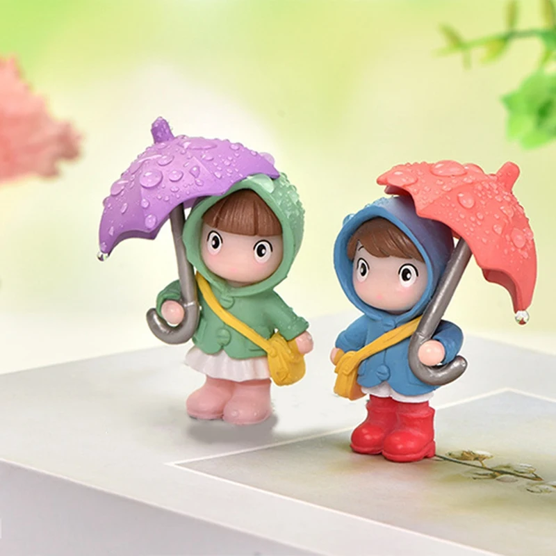 Симпатичные фигурки девушек-зонтиков мини-пейзажная фигурка на подоконнике