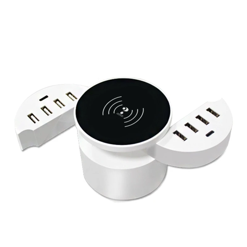 

10 Port Type-c USB Wireless Charge Multiple Mobile Device Charging Station Power Dock Multi Device Charger Organizer Built-in