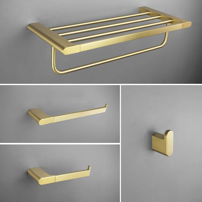 

Brushed Gold Bathroom Pendant Hardware Set Toilet Paper Holder With Hook Bathroom Towel Rack Wall Hanging Nail Mounting Rack