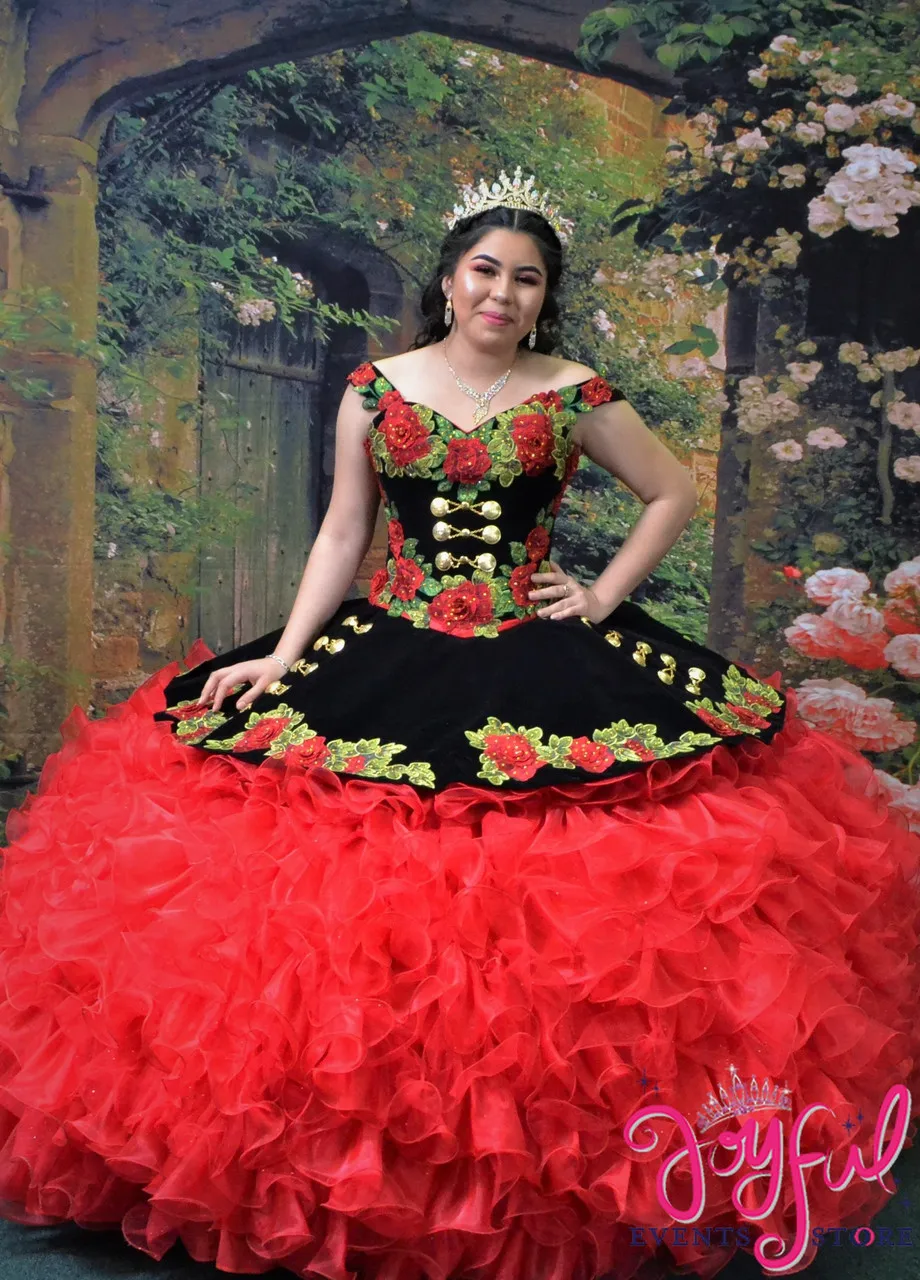 

Charro Quinceanera Dresses Ball Gown Off The Shoulder Organza Ruffles Appliques Puffy Mexican Sweet 16 Dresses 15 Anos