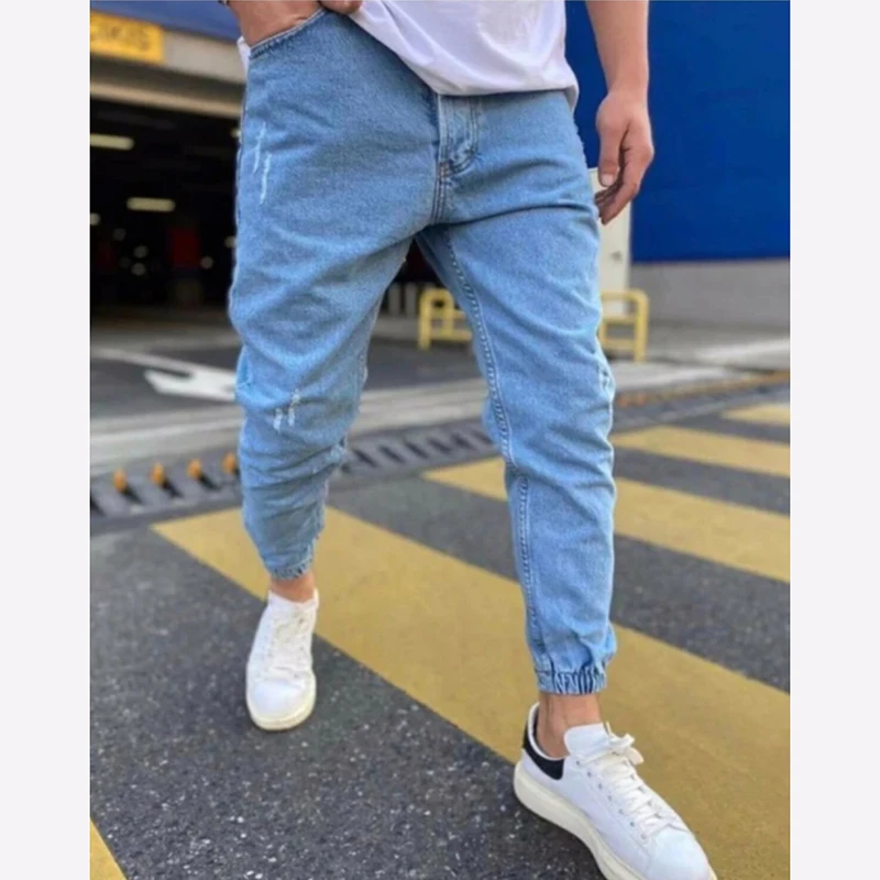 US Streetwear Khaki Ripped Jeans Men Skinny Slim Fit Elasticity Hip Hop Denim Trousers New Casual Jeans Mens Jogging Pants homme