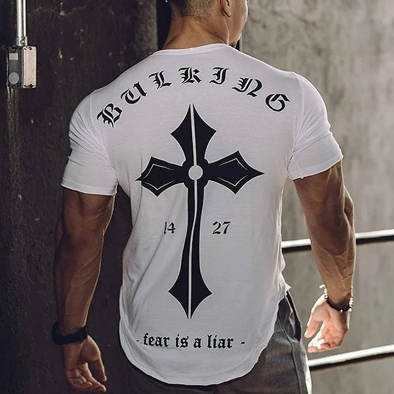 

New Men Cotton T-shirt Gyms Fitness Workout t shirt Man Summer Casual Fashion Creativity Print Tees Tops Brand Clothing