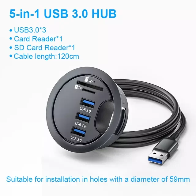

HUB 3.0 Mount In Desktop Docking Station With Multi USB 3.0 SD/TF Card Reader Headphone Support Volume Control USB