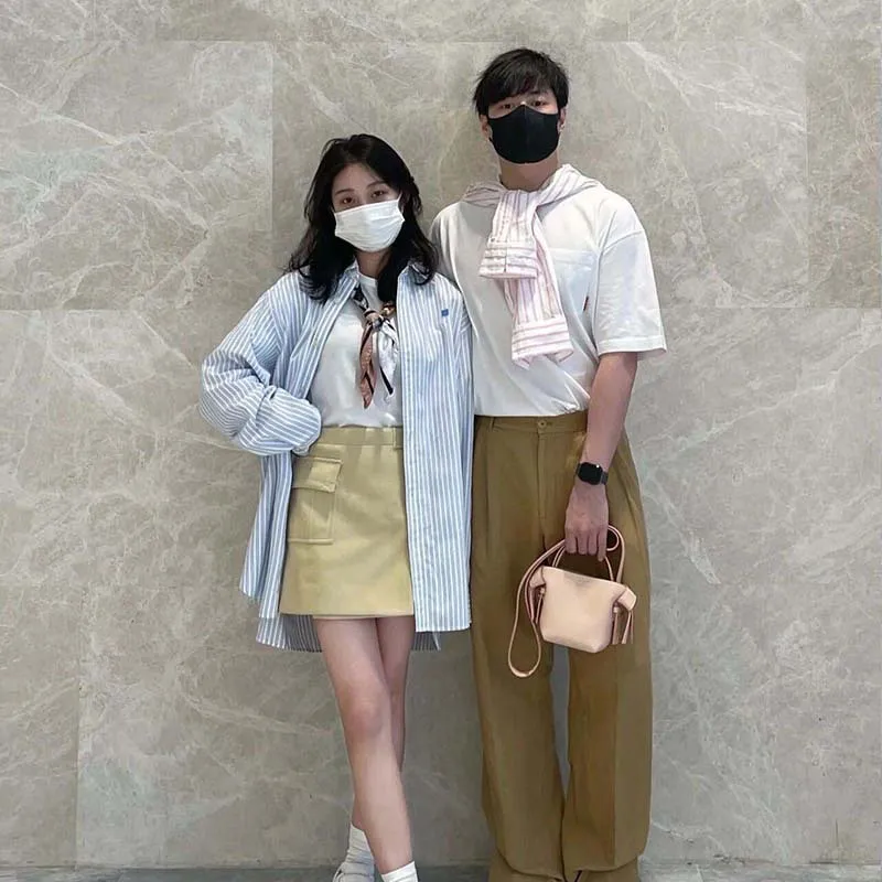 

New Autumn Jil Ac Studios Women Men Smiley Shirt Fashion Blouse Turn-down Collar Striped Long-sleeved Blouse Loose Blusas Mujer