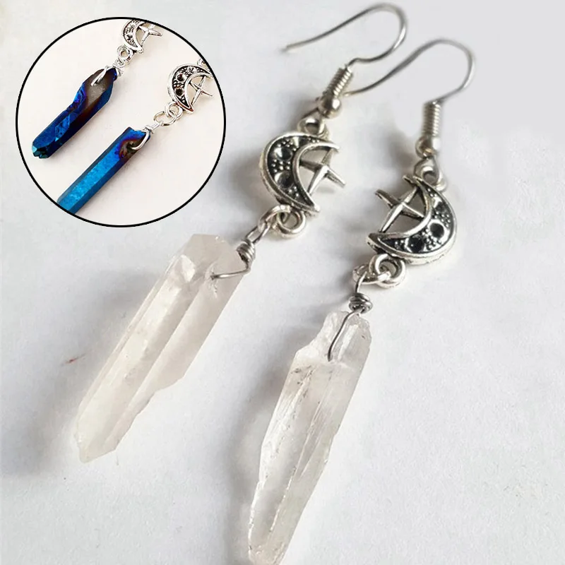 

Clear Quartz Moon Earrings - Boho, Witchy, Natural Stones, Esoteric, Celestial, Alternati, Gothic, Romantic.star Gift