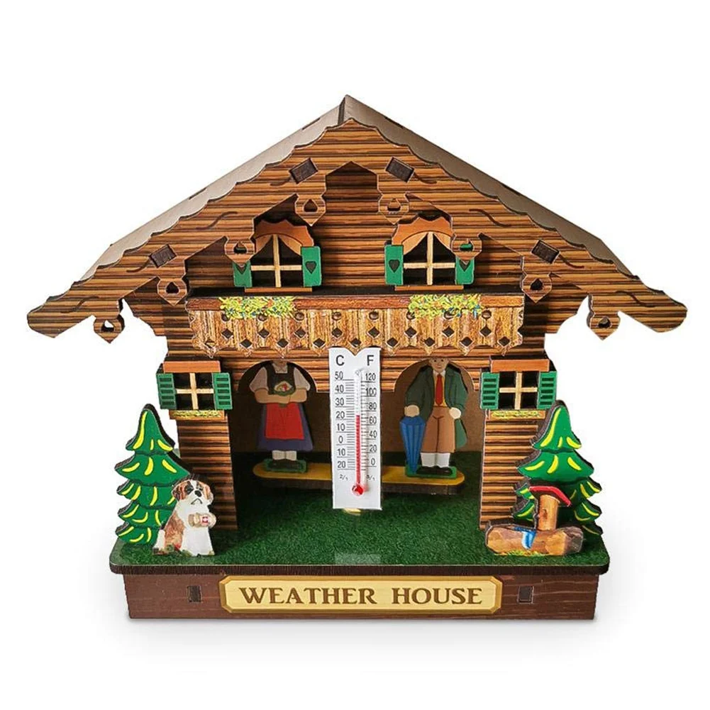 

Weather House Forest Weather House with Man and Woman Wood Chalet Barometer Thermometer and Hygrometer Home Decoration Wall H