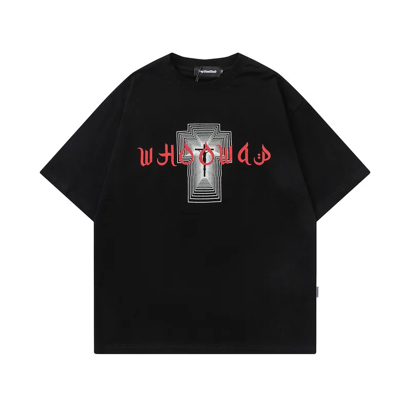 

2022 New Hot Sale Men's Short Sleeve Summer Retro Cross Letters 3D Printing Loose Version Couple Sweet Cool T-Shirt