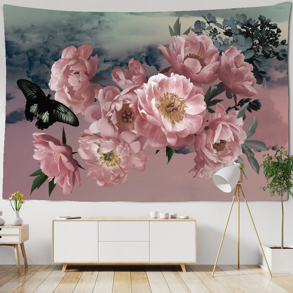 

Flowers Style Tapestry Wall Hanging Butterflies Pattern Home Decoration Large Tapestry Bedroom Wall Cloth Art Background Cloth