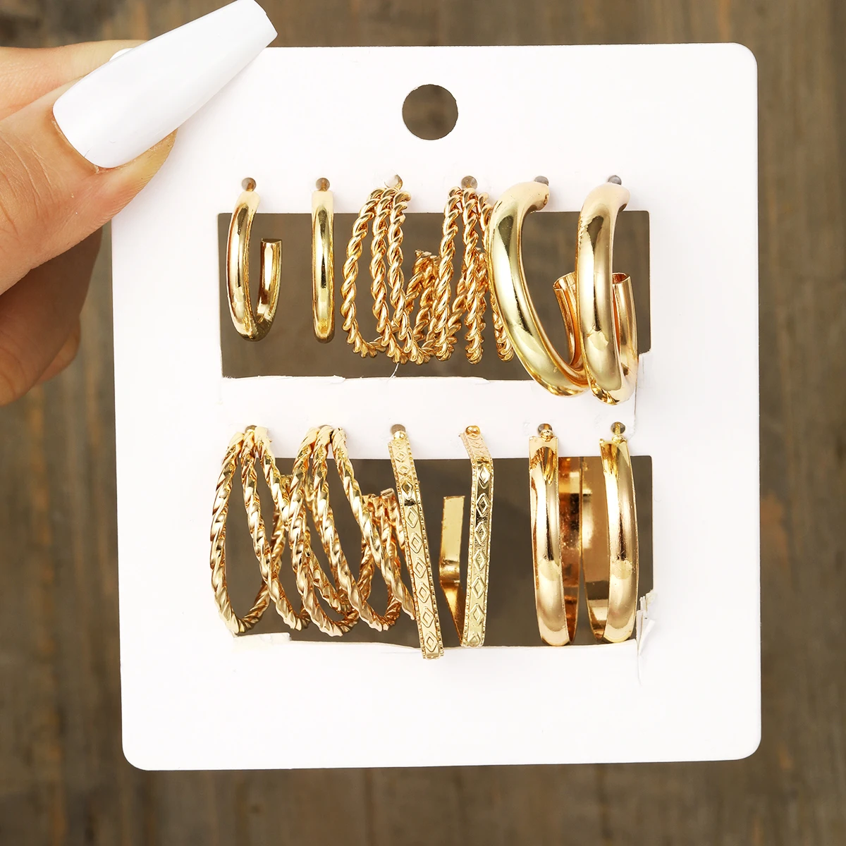 

New INS Exaggerated Geometry Three Tube C-Ring 6-Piece Earrings Set