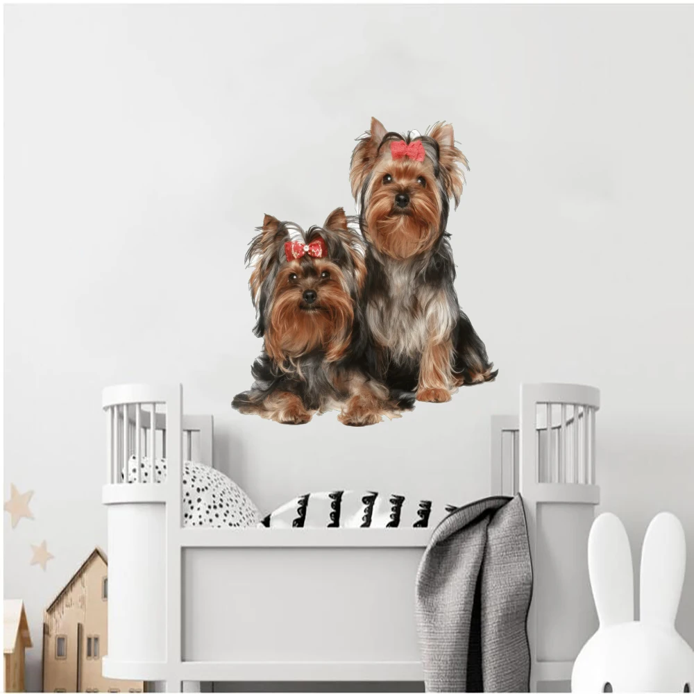 Мультяшная собака Ярсир-терьер щенок стикер на стену наклейка с изображением