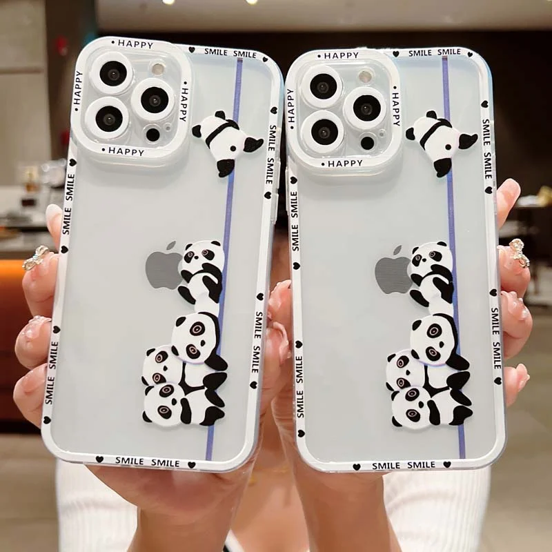 

lovebay Cute Panda Pattern Phone Case For iPhone 14 13 12 11 Pro Max X XR XS Max 7 8 14 Plus Soft TPU Camera Protection Cover