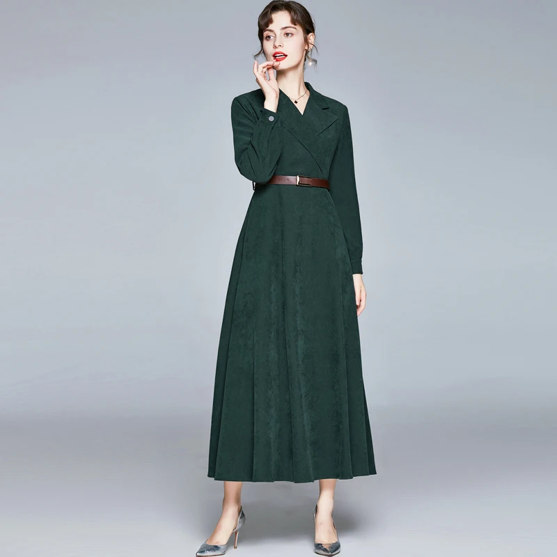 

Temperament England Style Coat Autumn Winter Women Fashion Long Sleeve Notched High Waist Belt Slim Mid-length Office Trench